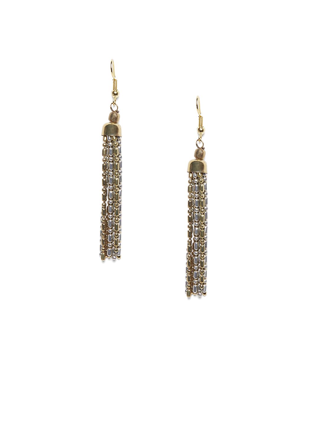 Bamboo Tree Jewels Gold-Toned & Silver-Toned Contemporary Drop Earrings Price in India