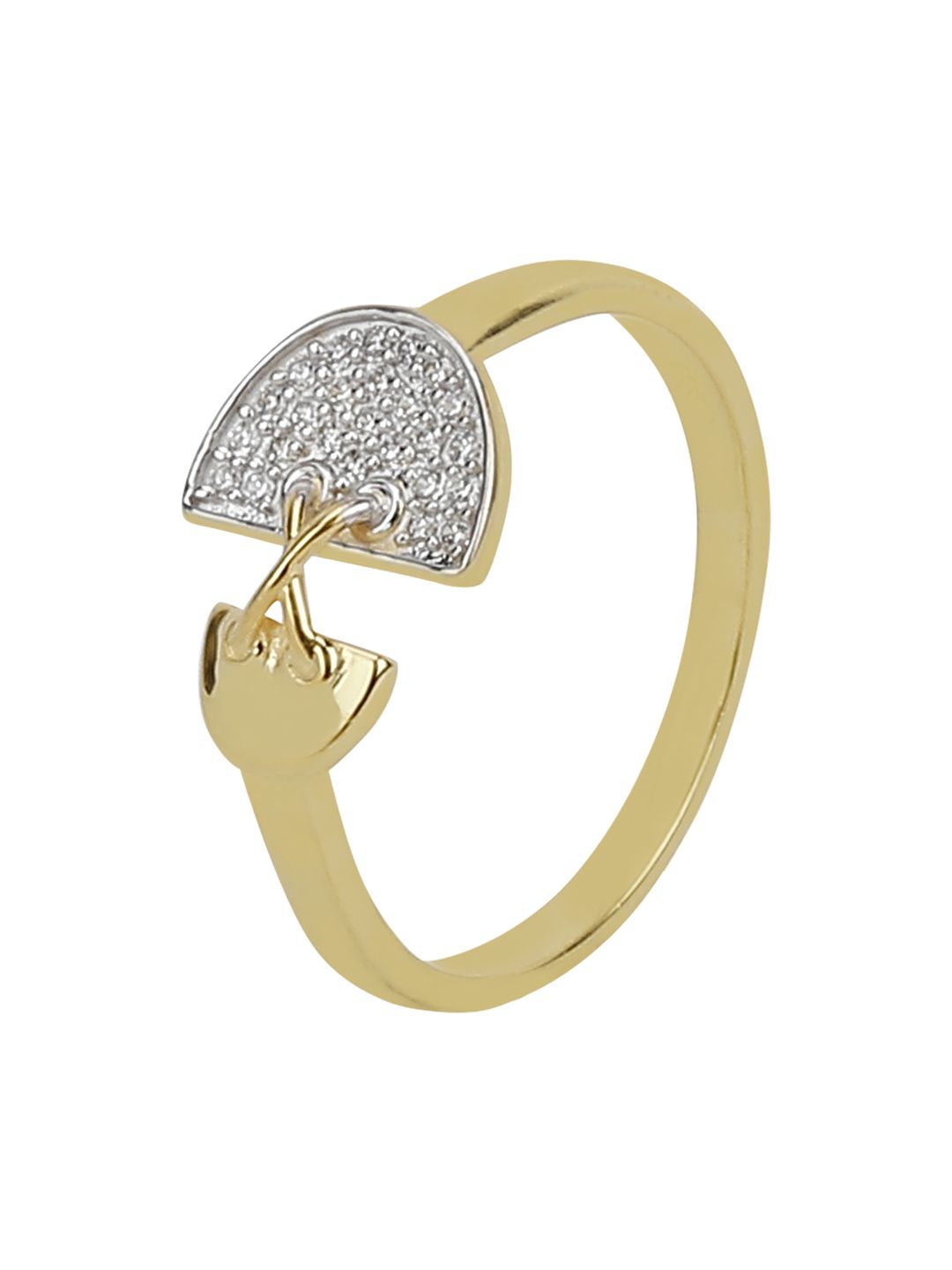 Silgo Women 925 Sterling Silver Gold-Plated & White CZ-Studded Finger Ring Price in India