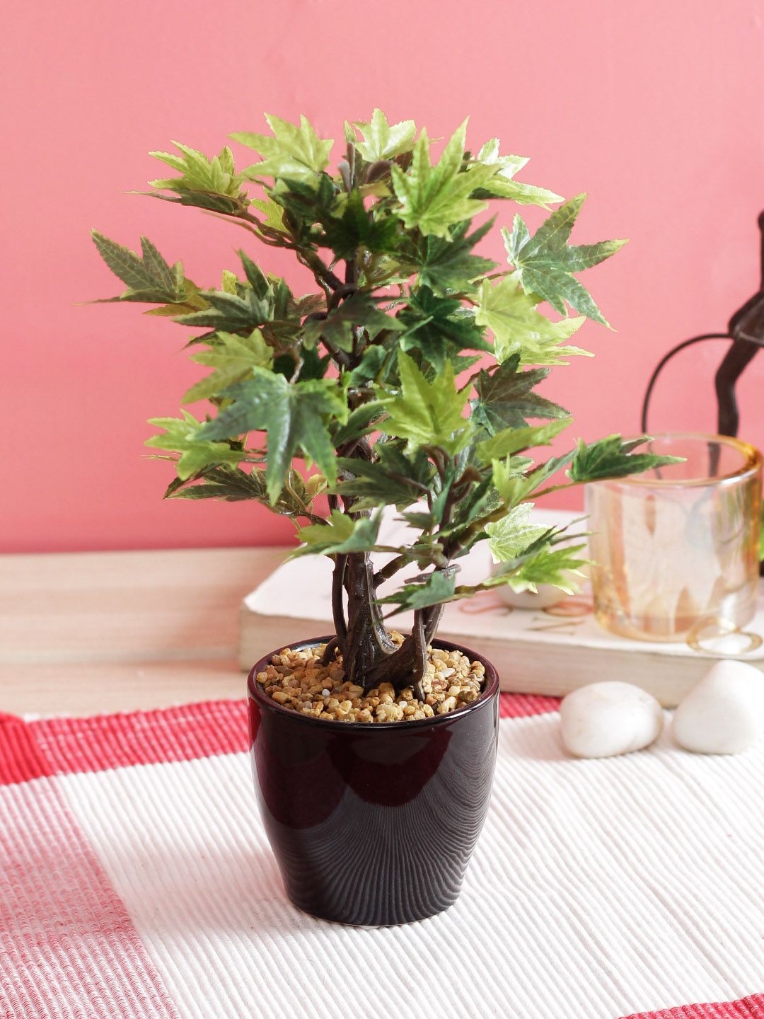 PolliNation Green Artificial Maple Bonsai With Black Ceramic Pot Price in India