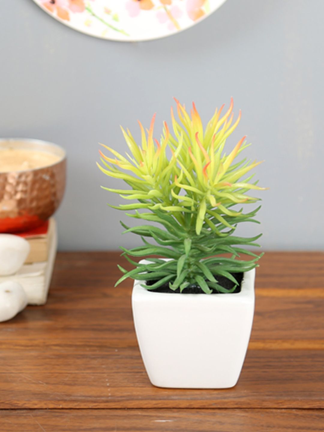 PolliNation Red & Yellow Artificial Succulent Plant With White Ceramic Pot Price in India