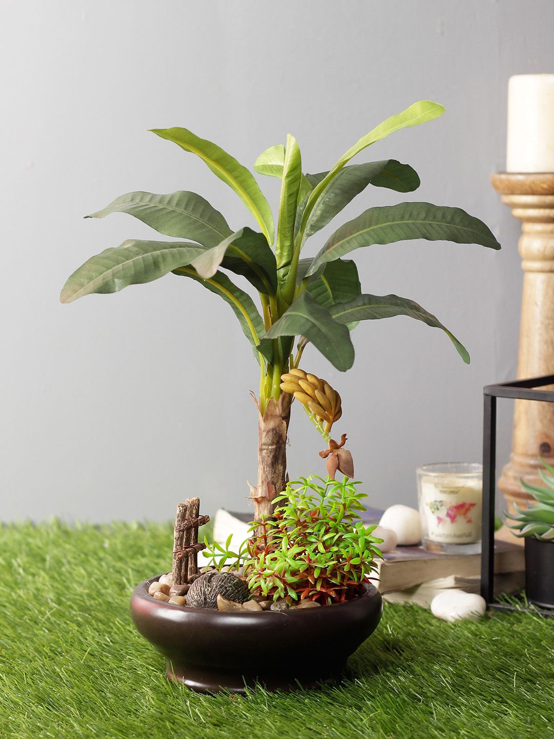 PolliNation Green Artificial Banana Bonsai With Brown Pot Price in India
