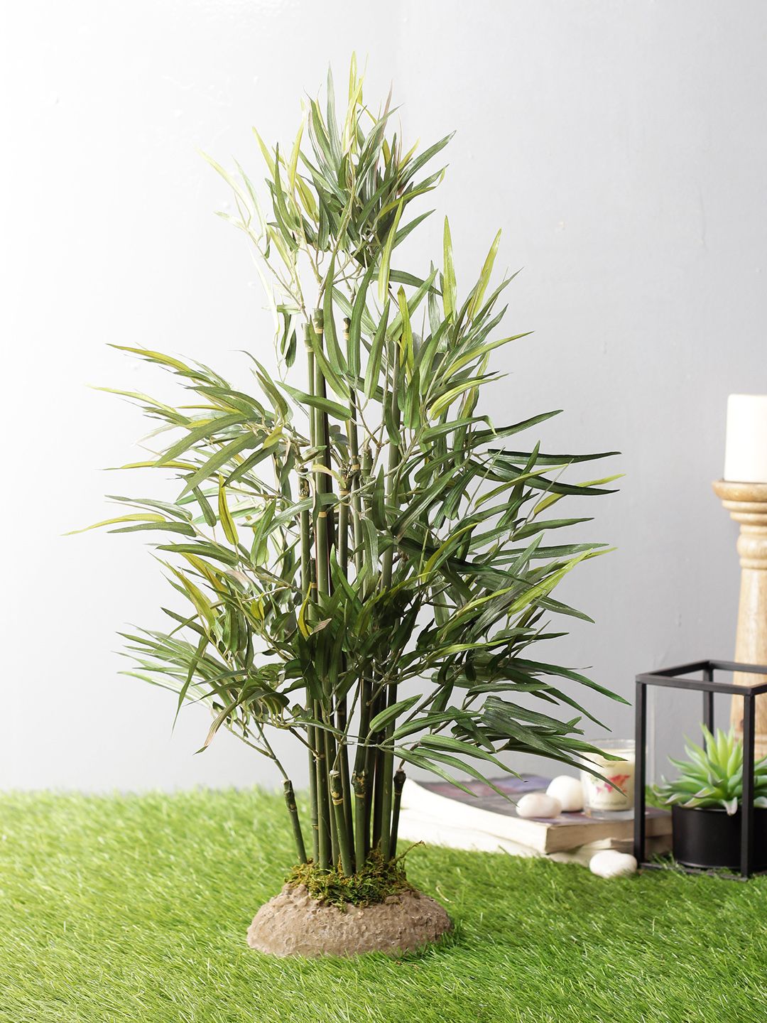 PolliNation Green Artificial Bamboo Plant With Brown Solid Silicone Base Price in India