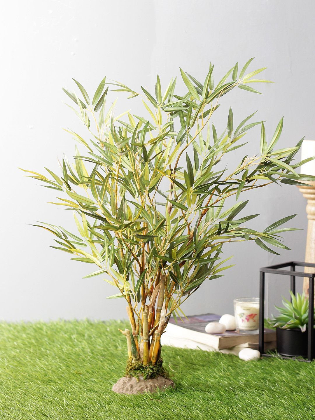 PolliNation Green Artificial Bamboo Bonsai With Brown Solid Silicone Base Price in India