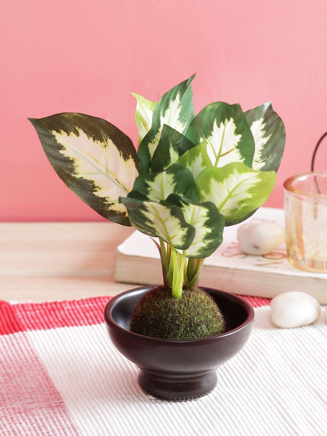 PolliNation Green  White Artificial Bonsai With Brown Ceramic Pot Price in India