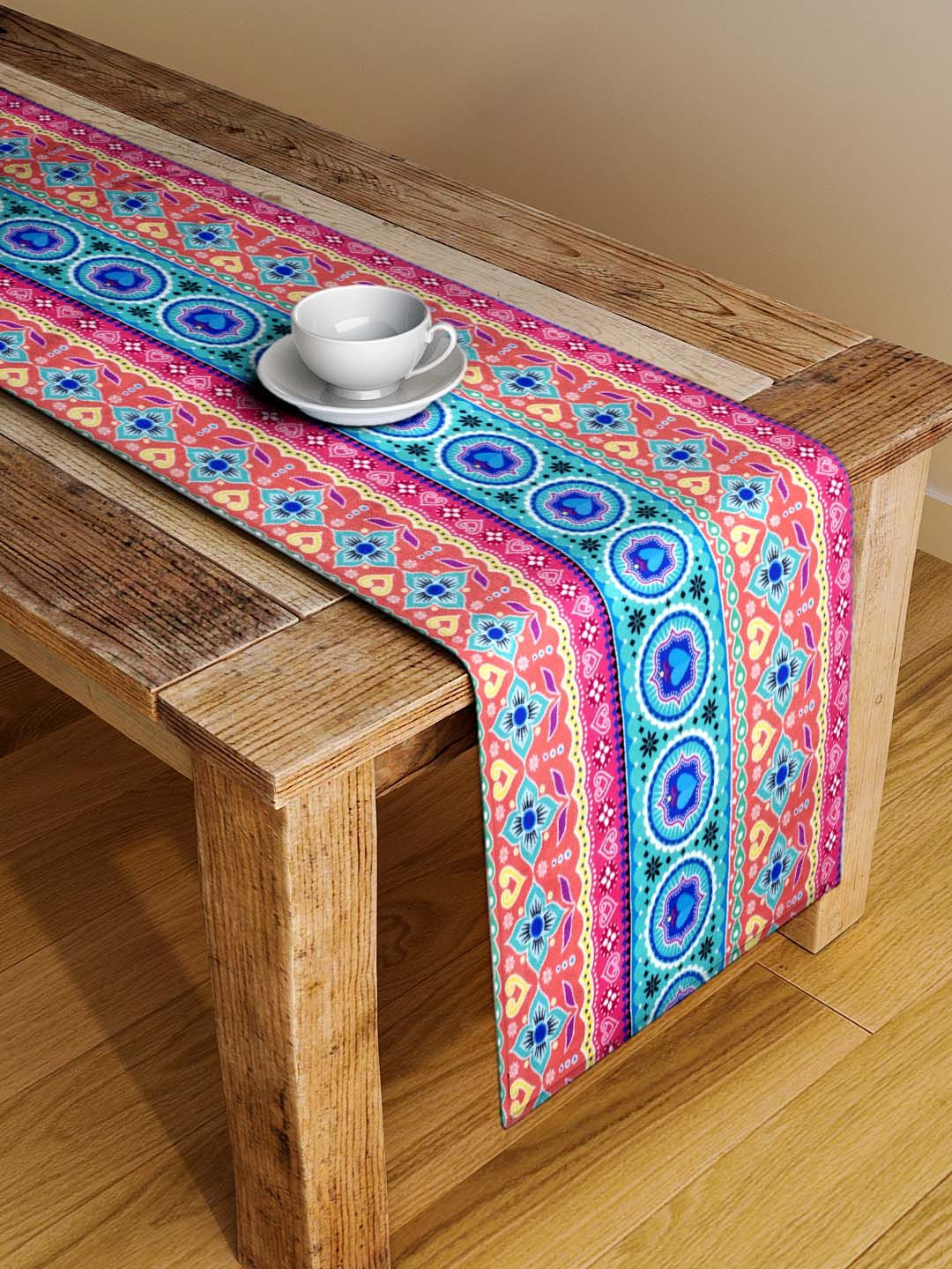 Alina decor Teal & Orange Digital Printed Table Runner Price in India