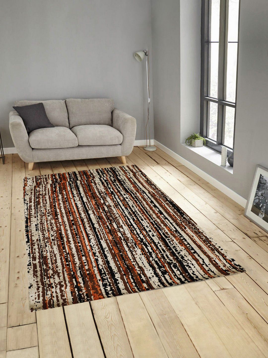 PRESTO Beige & Brown Striped Anti-Skid Carpet Price in India