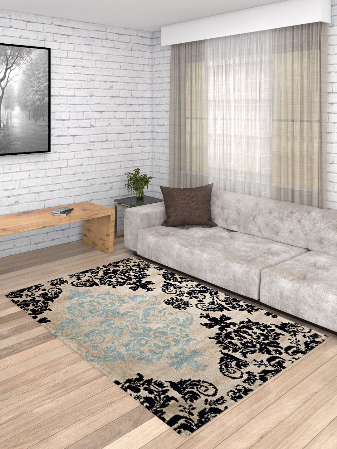 PRESTO Black & Beige Printed Anti-Skid Carpet Price in India