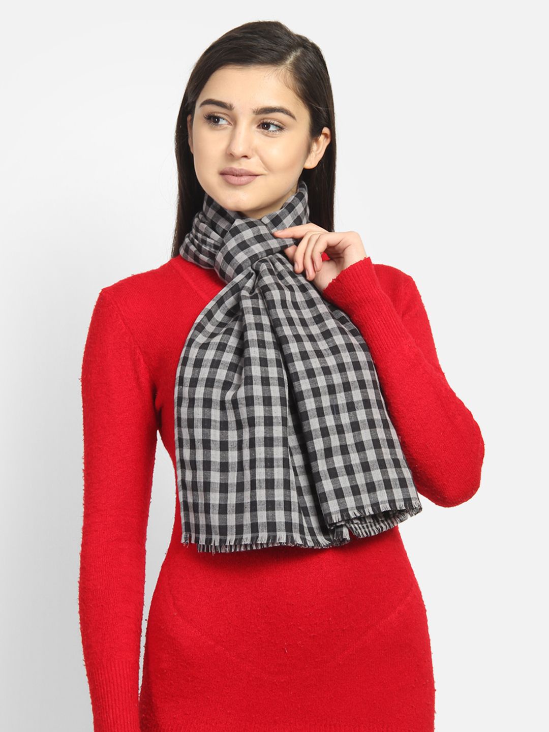 Anekaant Women Black & Grey Checked Scarf Price in India