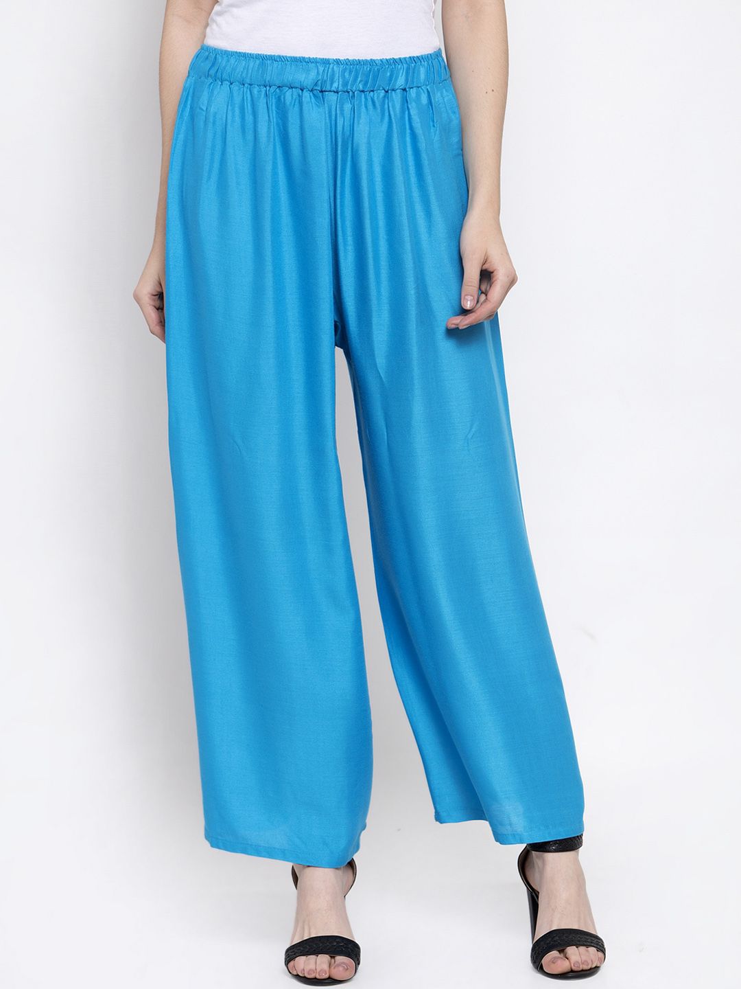 TAG 7 Women Blue Solid Flared Palazzos Price in India