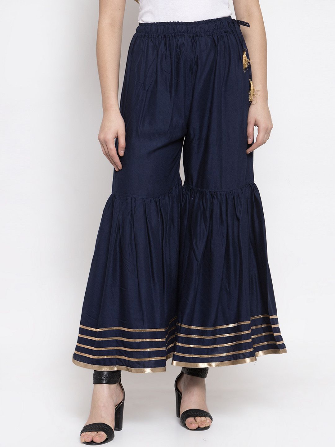 TAG 7 Women Navy Blue Hem Design Flared Sharara Price in India