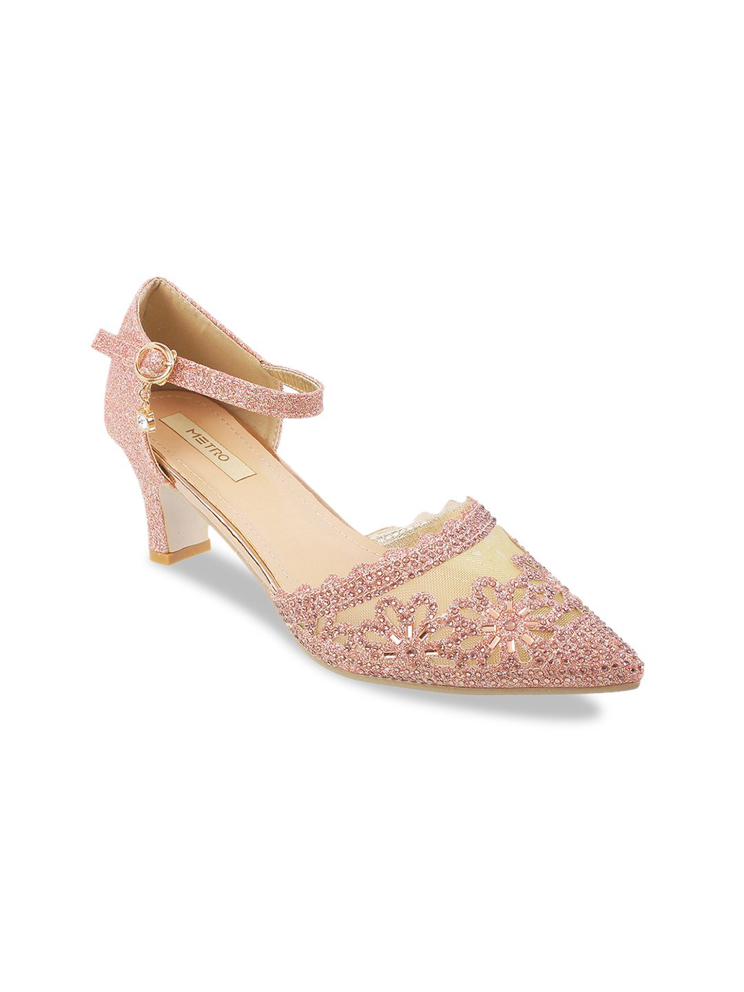Metro Women Gold-Toned & Pink Embellished Pumps Price in India