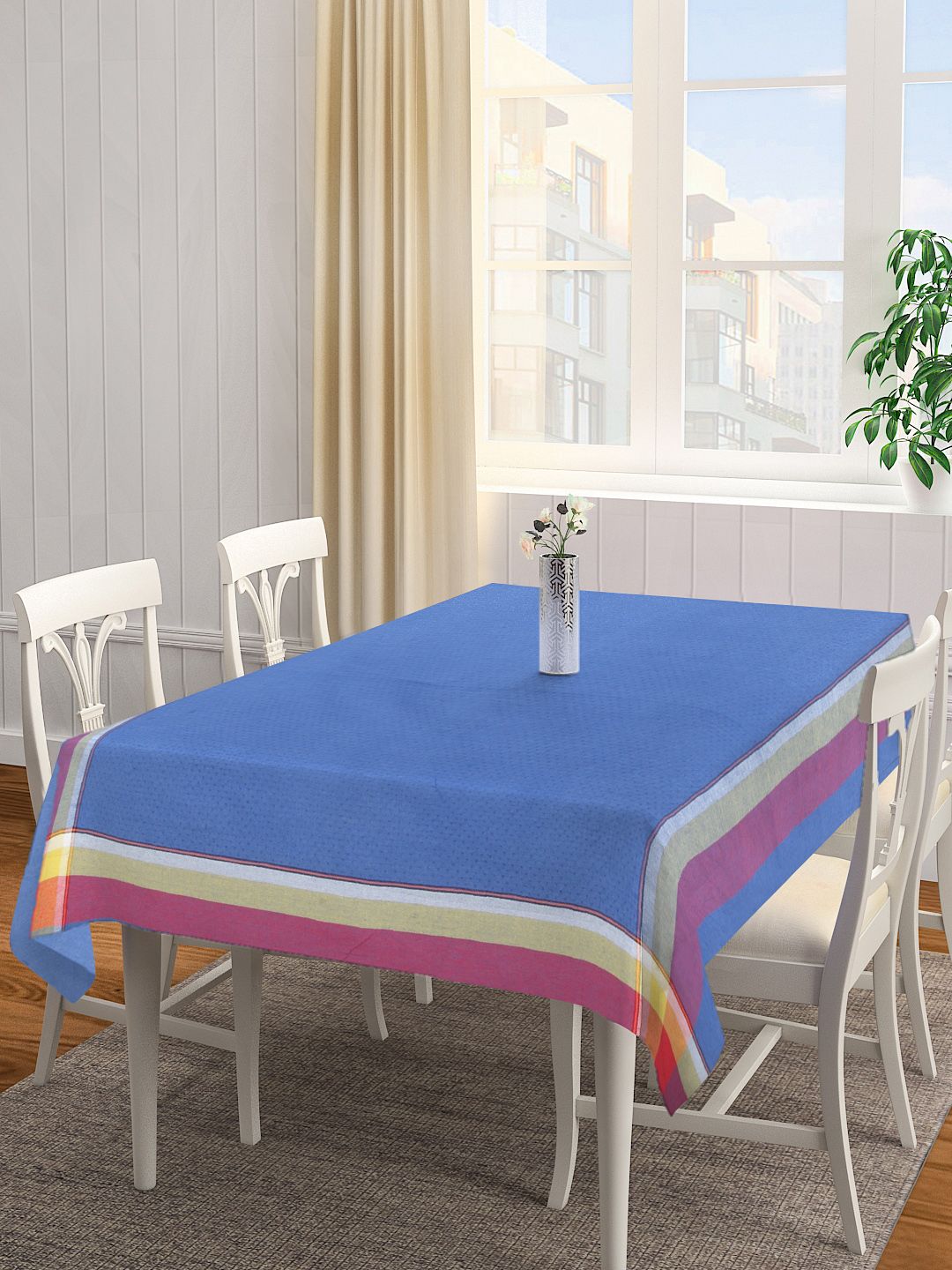 KLOTTHE Blue & Purple Coloured Woven Designed Square Table Cover Price in India