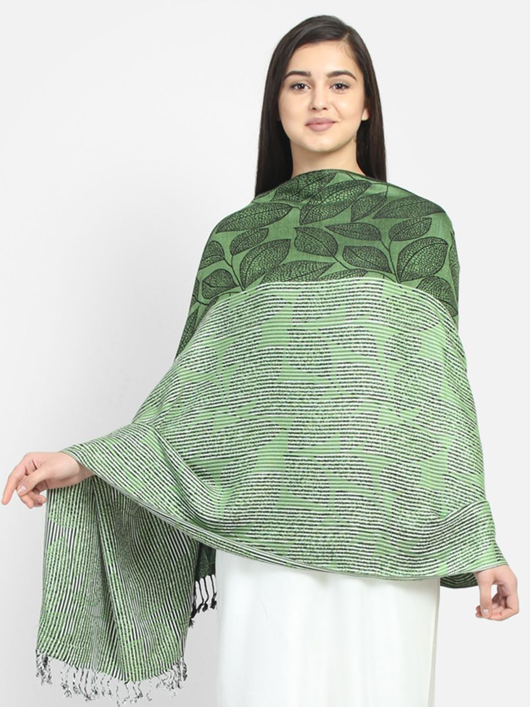Anekaant Women Green & Black Patterned Shawl Price in India