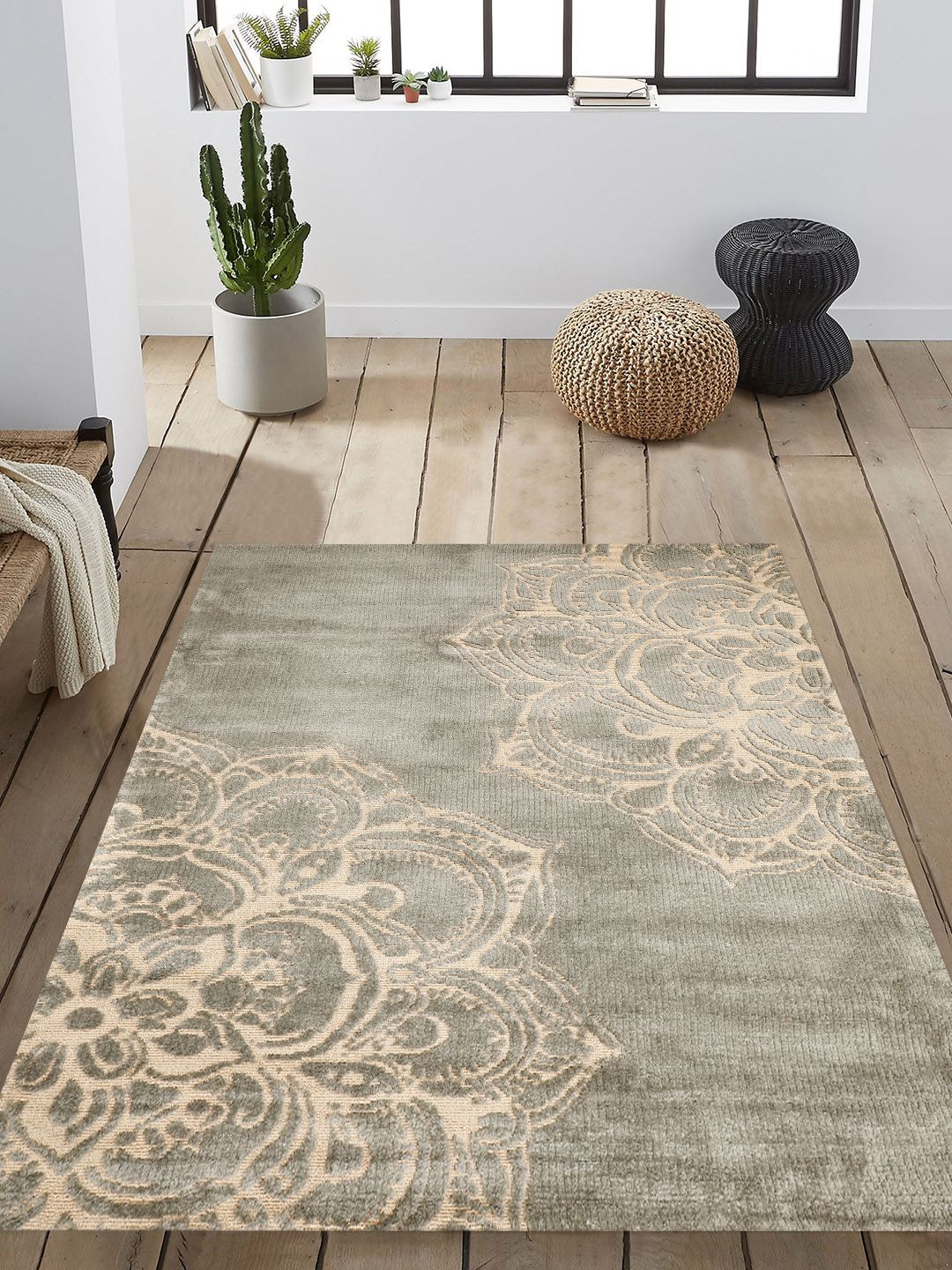 PRESTO Gold-Toned & Grey Printed Anti-Skid Carpet Price in India