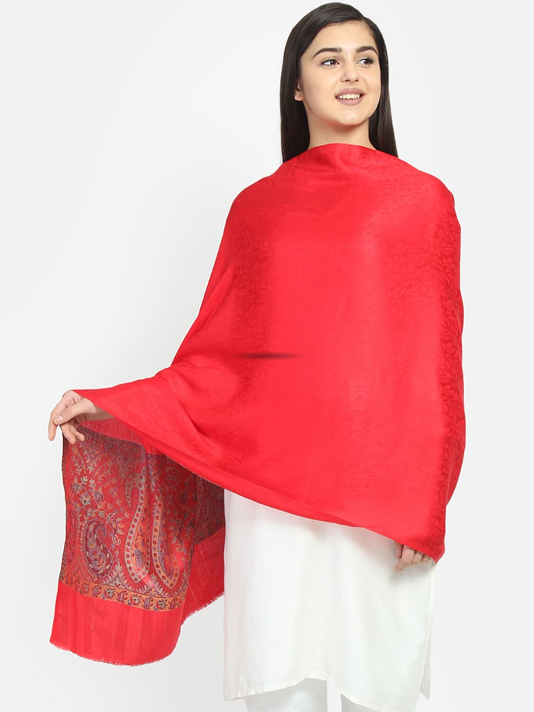 Anekaant Women Red & Grey Paisley Patterned Shawl Price in India