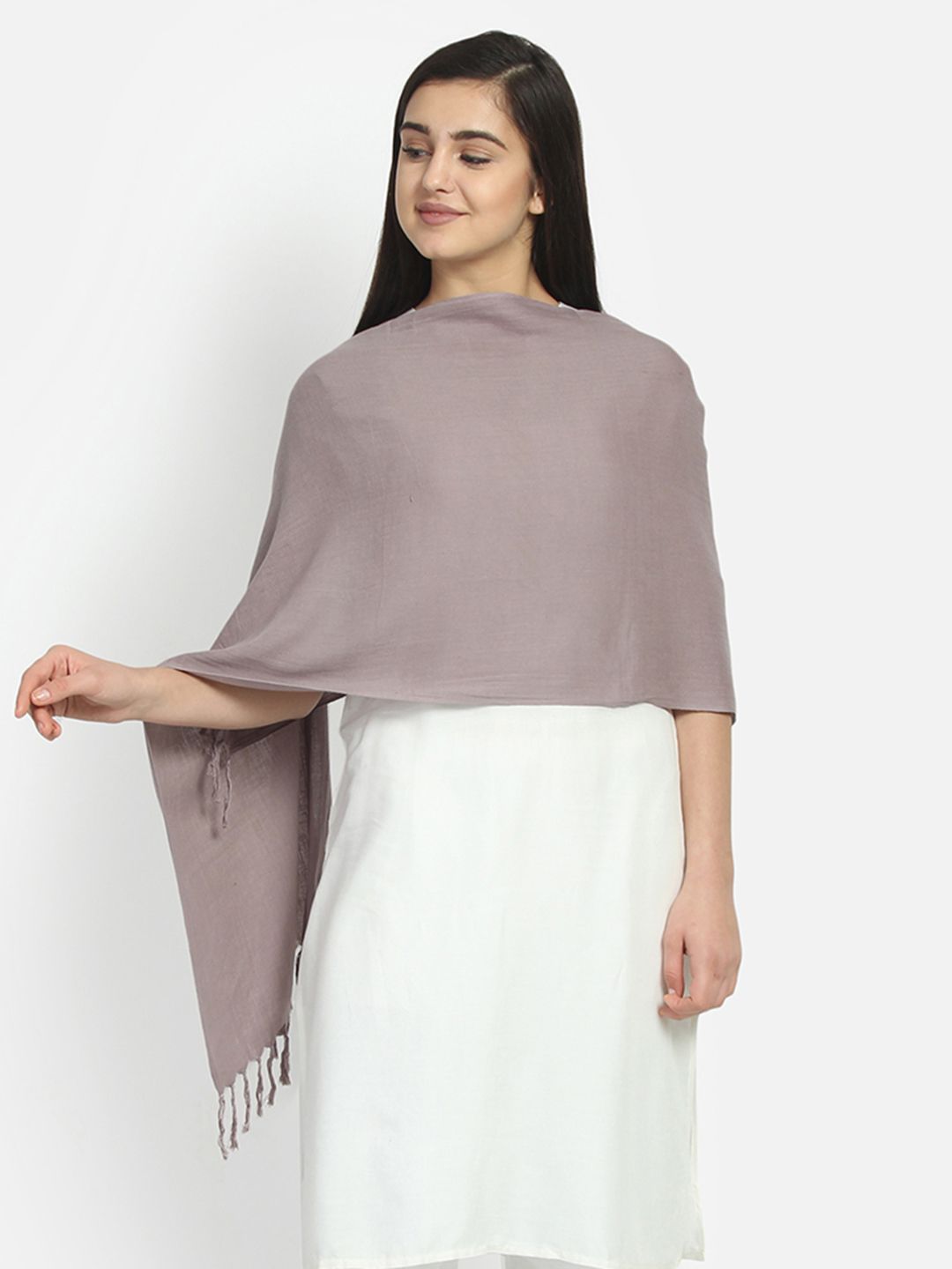 Anekaant Women Grey Solid Stole Price in India