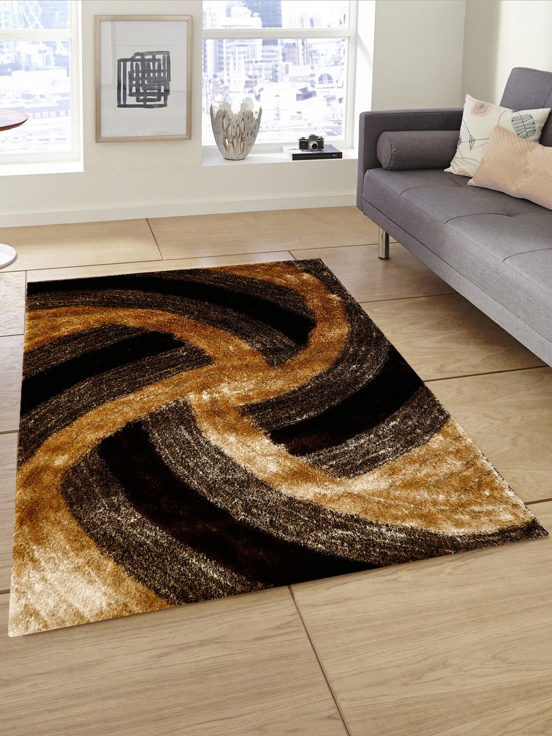 PRESTO Brown Geometric Patterned Anti-Skid Carpet Price in India