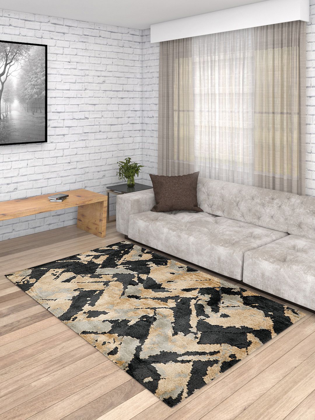 PRESTO Gold-Toned & Grey Printed Anti-Skid Carpet Price in India