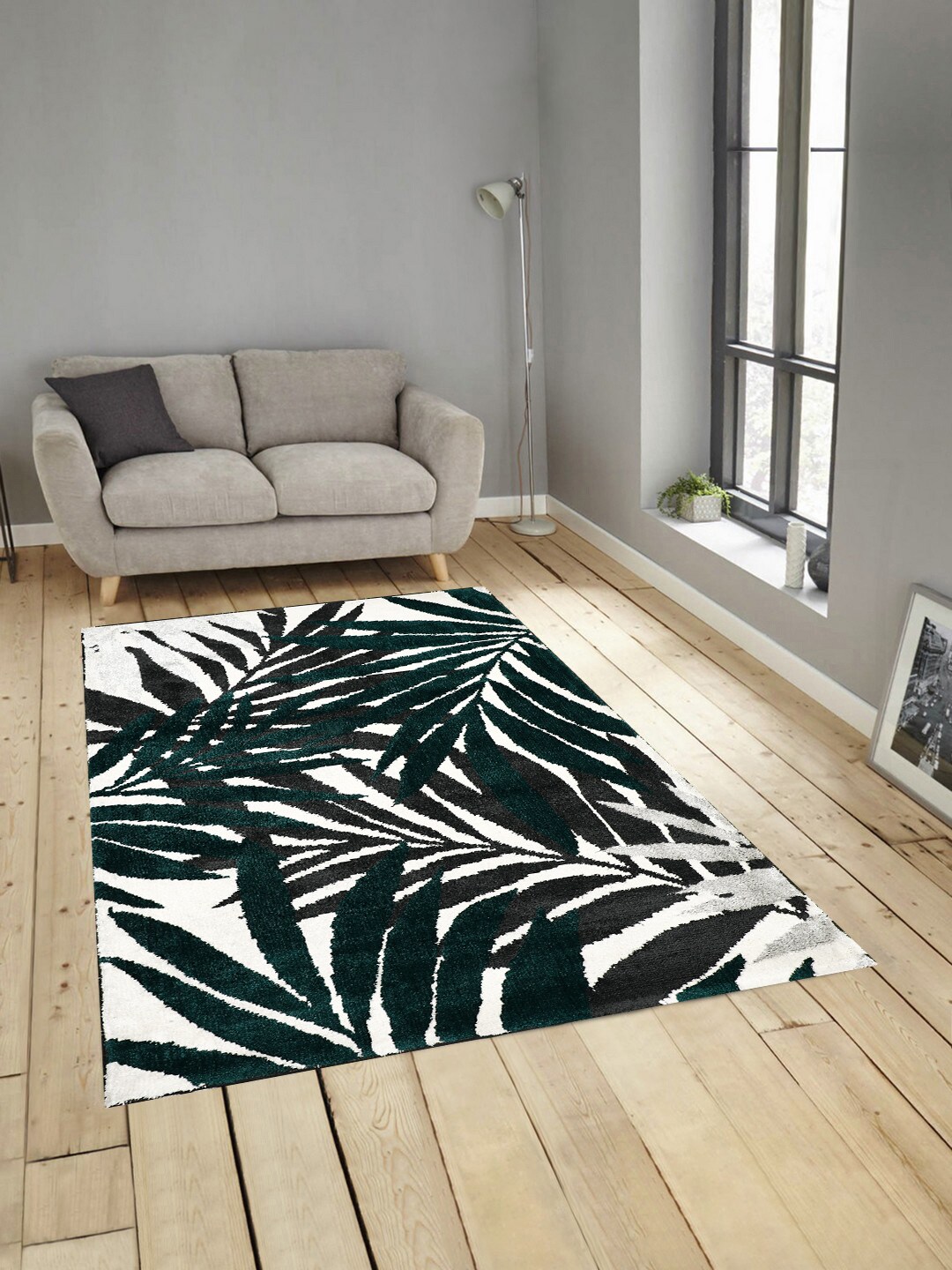PRESTO Green & White Botanical Patterned Anti-Skid Carpet Price in India