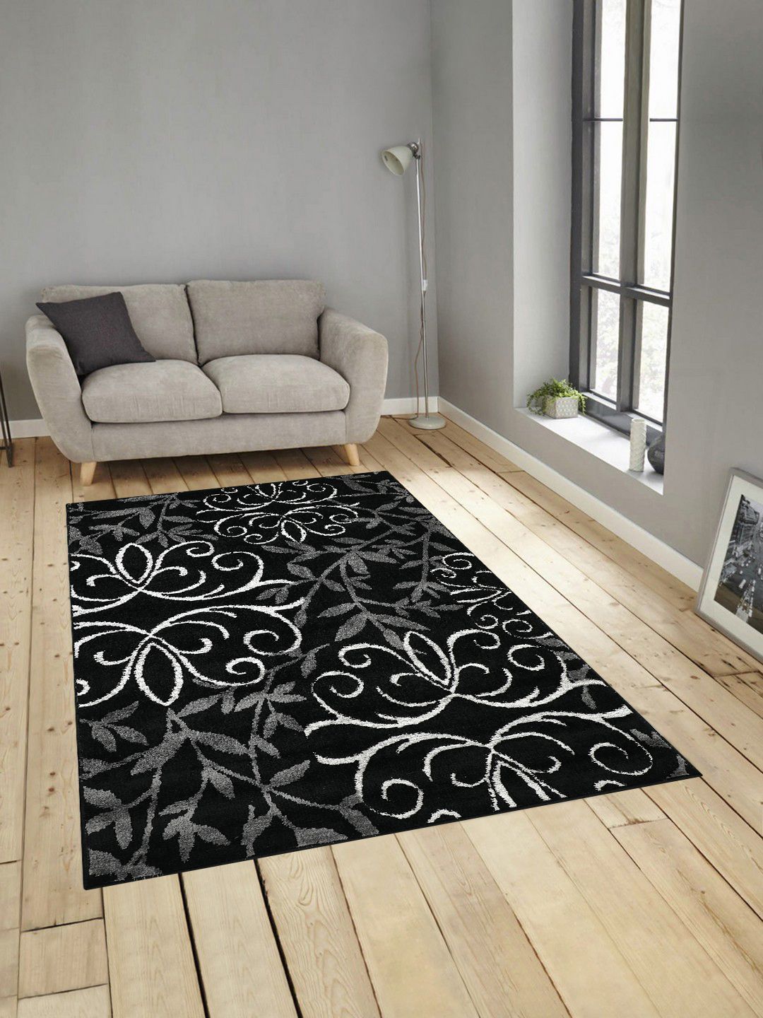 PRESTO Black & White Printed Anti-Skid Carpet Price in India