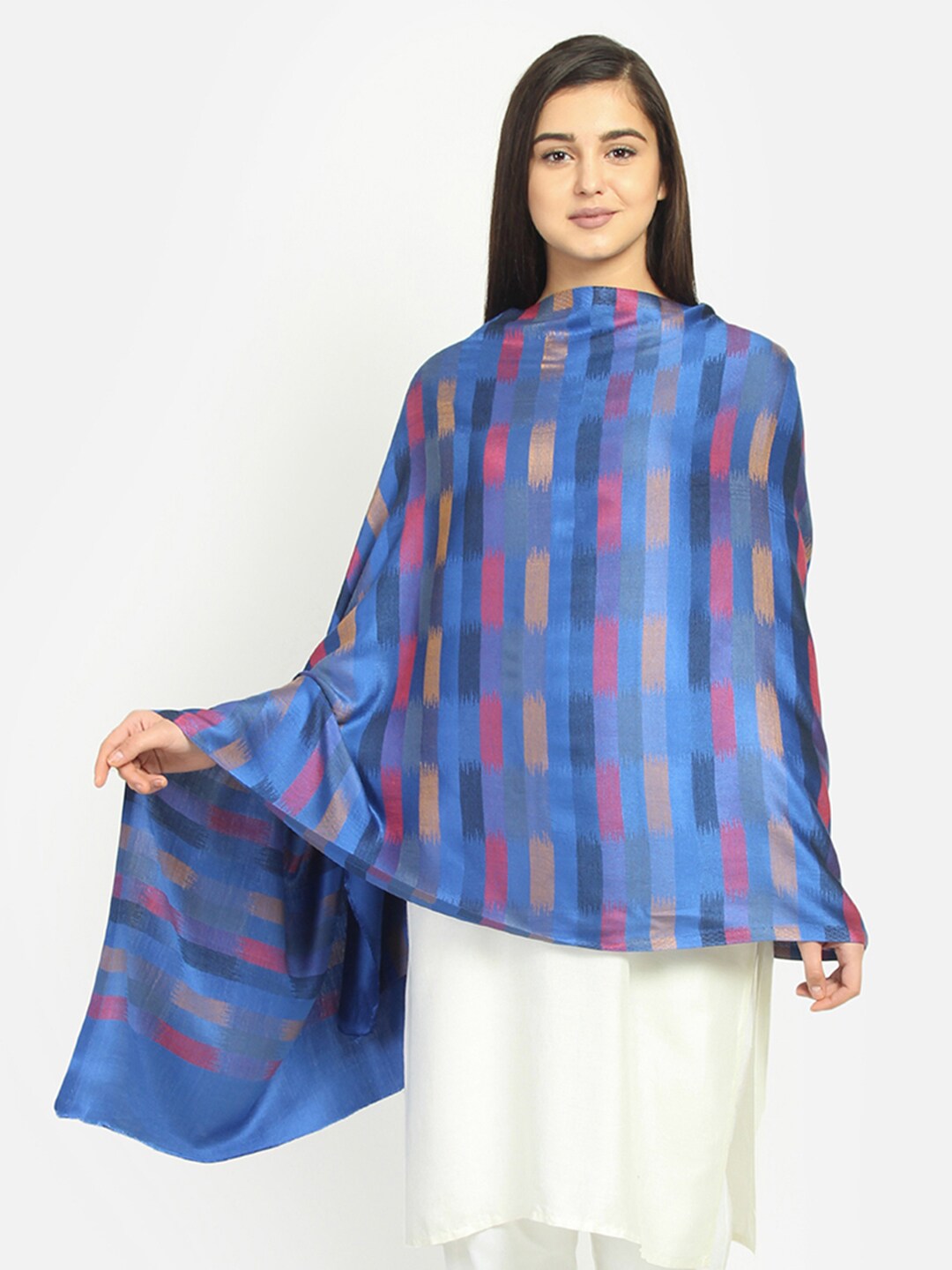 Anekaant Women Blue & Red Geometric Printed Shawl Price in India