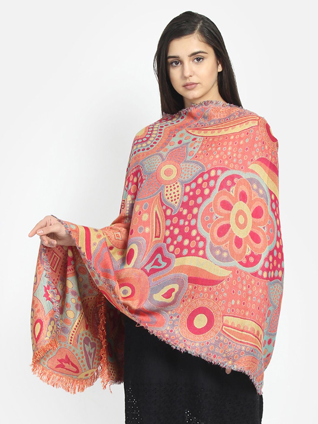 Anekaant Women Pink & Red Printed Shawl Price in India