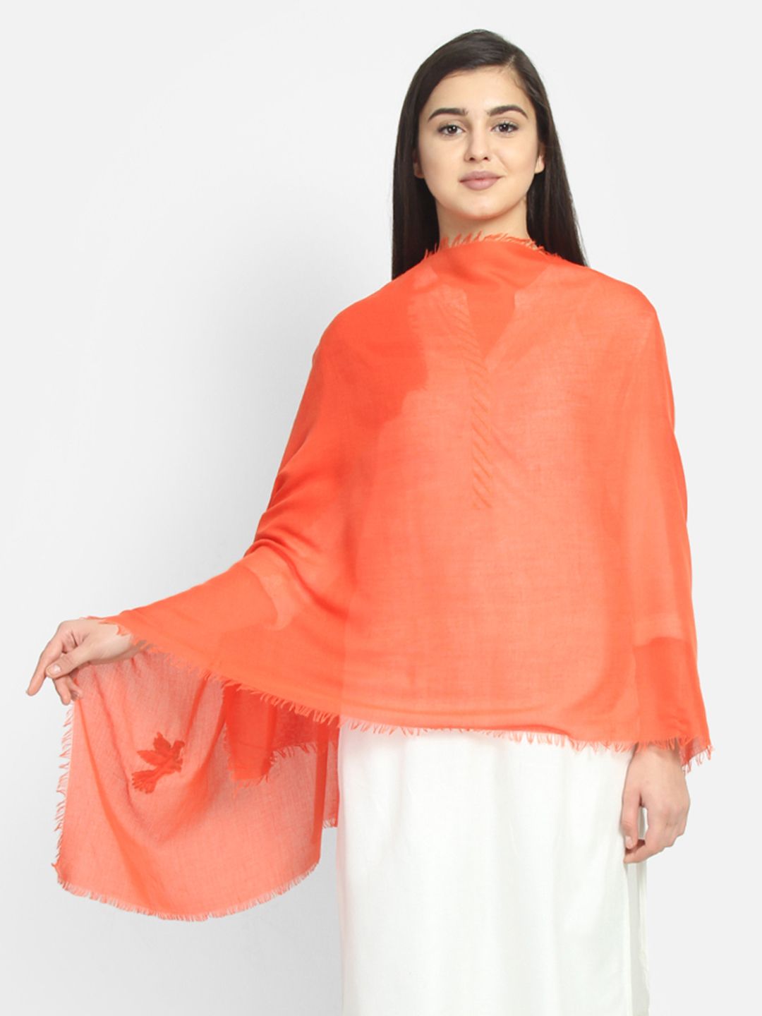 Anekaant Women Orange Solid Stole Price in India