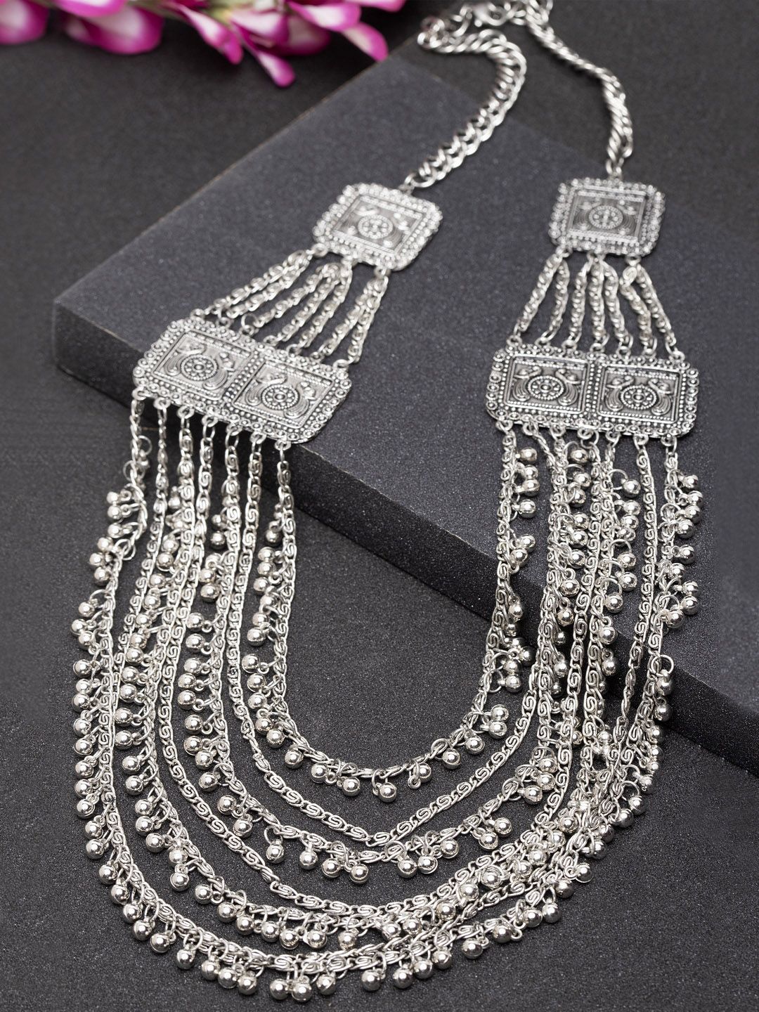 Moedbuille Silver-Toned Handcrafted Oxidised Necklace Price in India