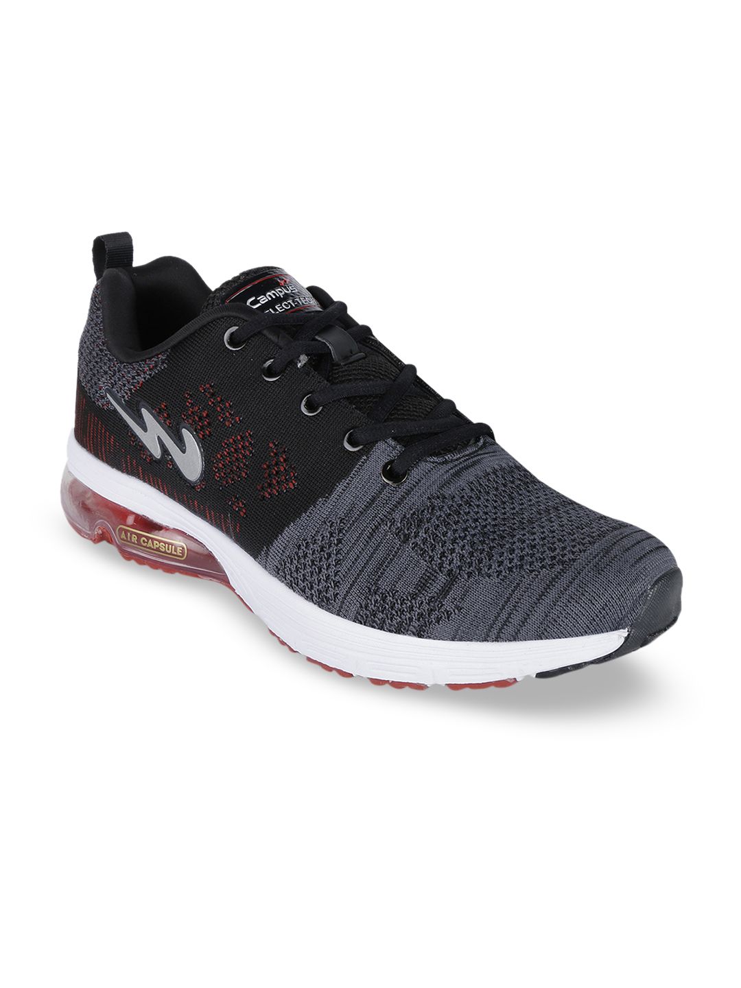 Campus Men Grey & Black Mesh Running Shoes