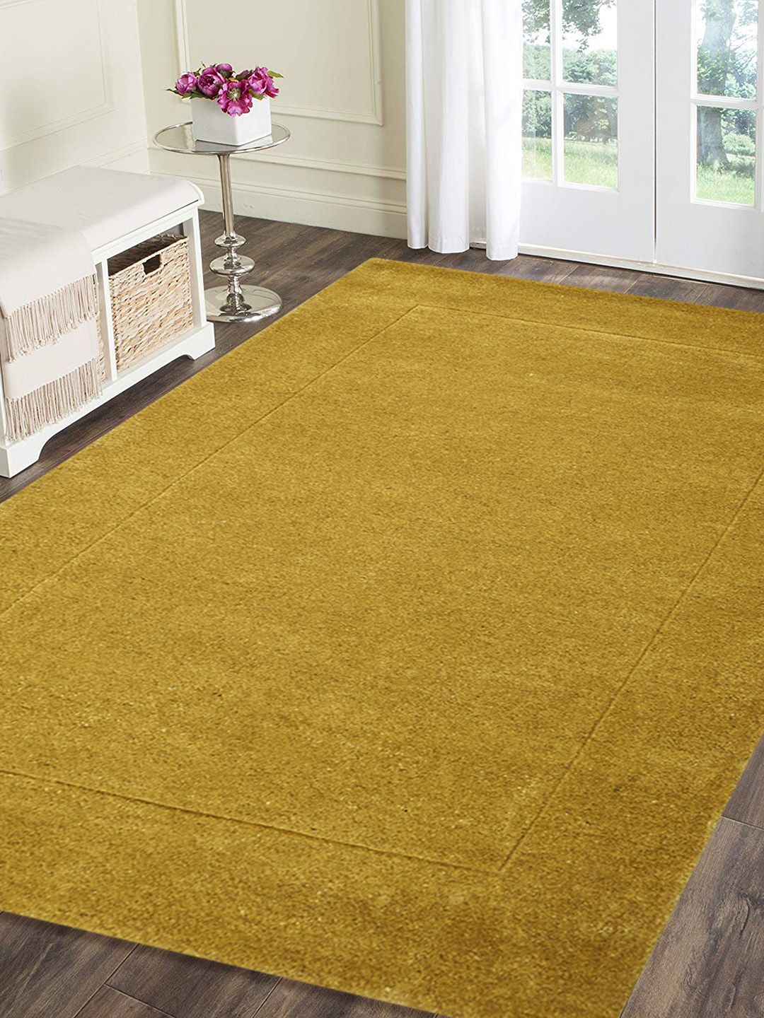 PRESTO Yellow Solid Hand Tufted Wool Anti-Skid Carpet Price in India