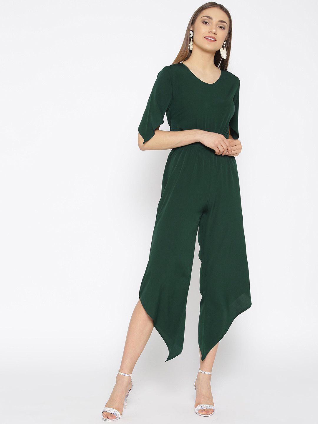 Cottinfab Women Green Solid Culotte Jumpsuit Price in India