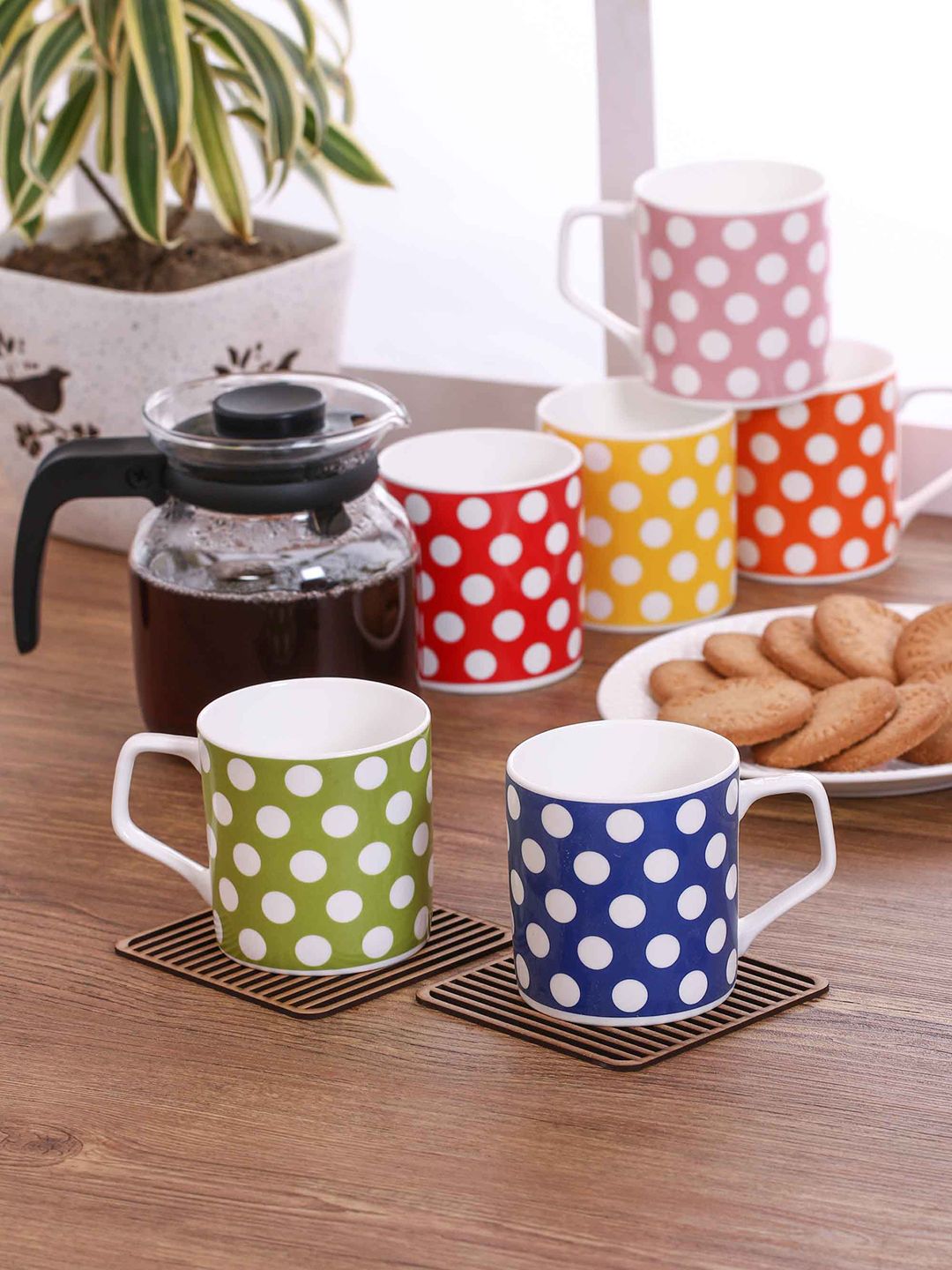 CLAY CRAFT Multicoloured Set Of 6 Printed Bone China Cups Set Price in India