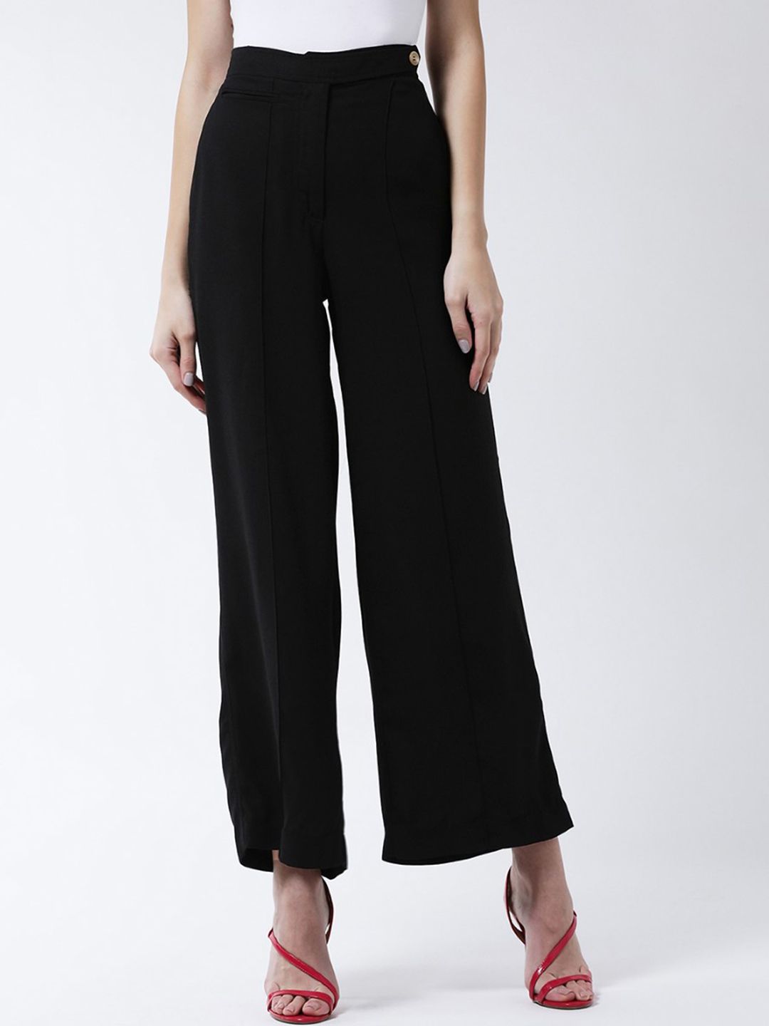 MAGRE Women Black Flared Solid Parallel Trousers Price in India