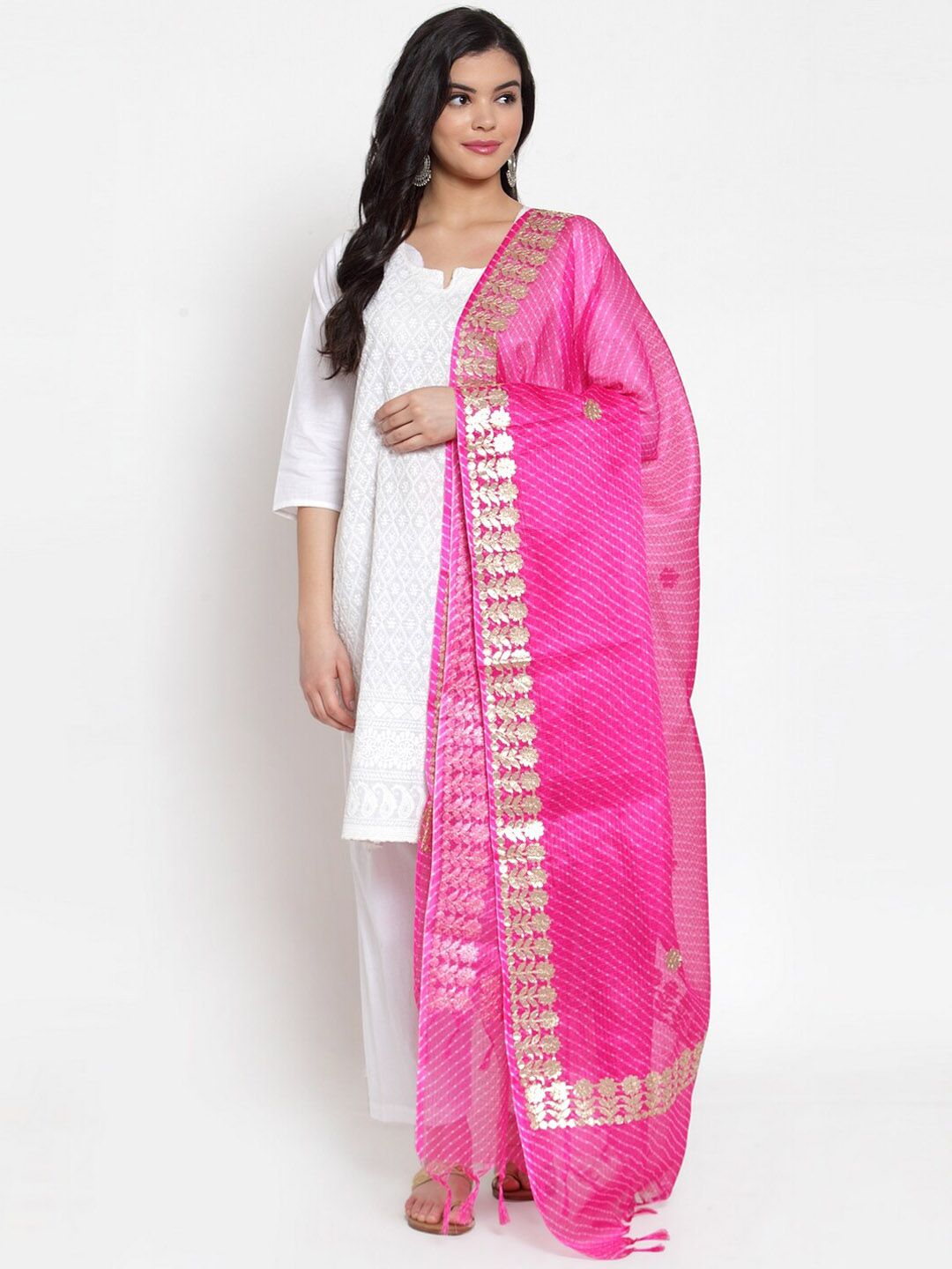 SOUNDARYA Pink Embroidered Cotton Dupatta Price in India