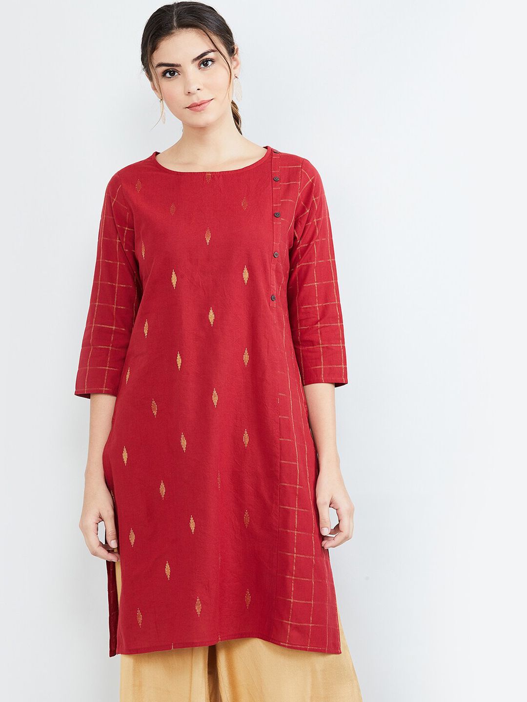 max Women Red Woven Design Straight Kurta