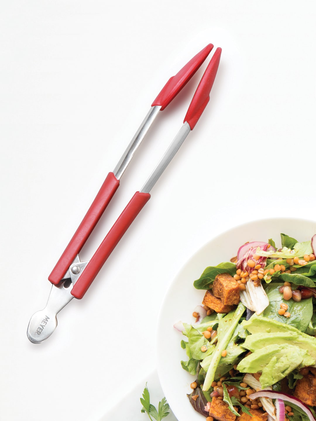 MEYER Red & Silver-Toned Silicone Tongs With Stainless Steel Body, 30 cm Price in India