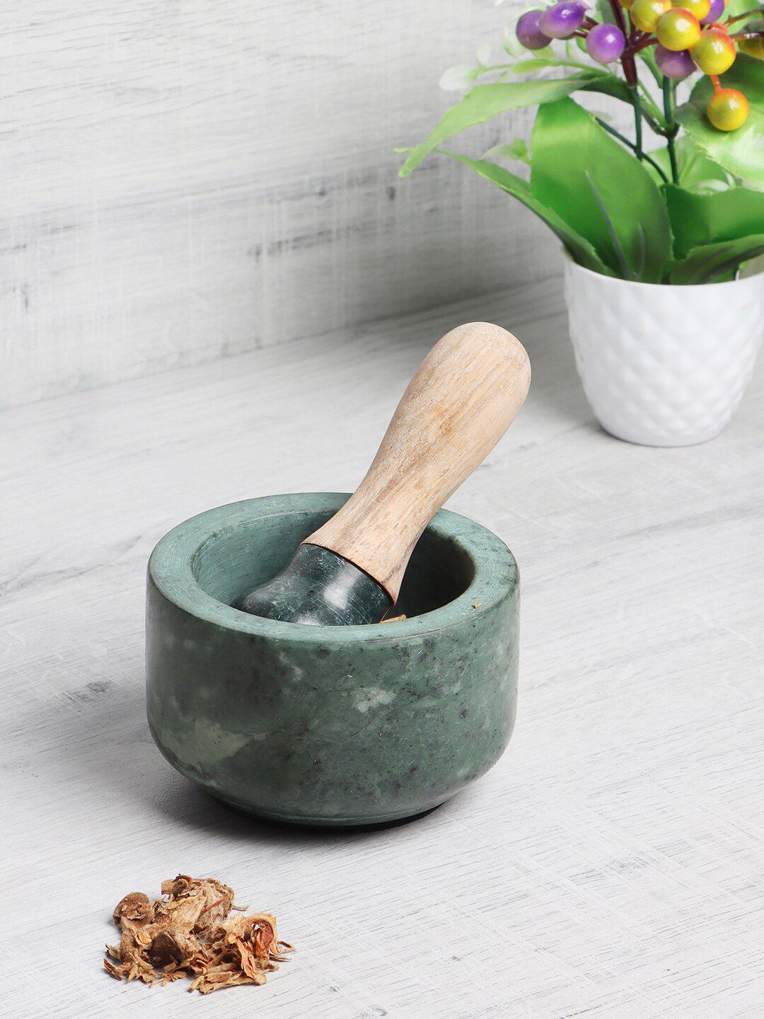 NikkisPride Green & Brown Marble Mortar & Pestle Set Price in India