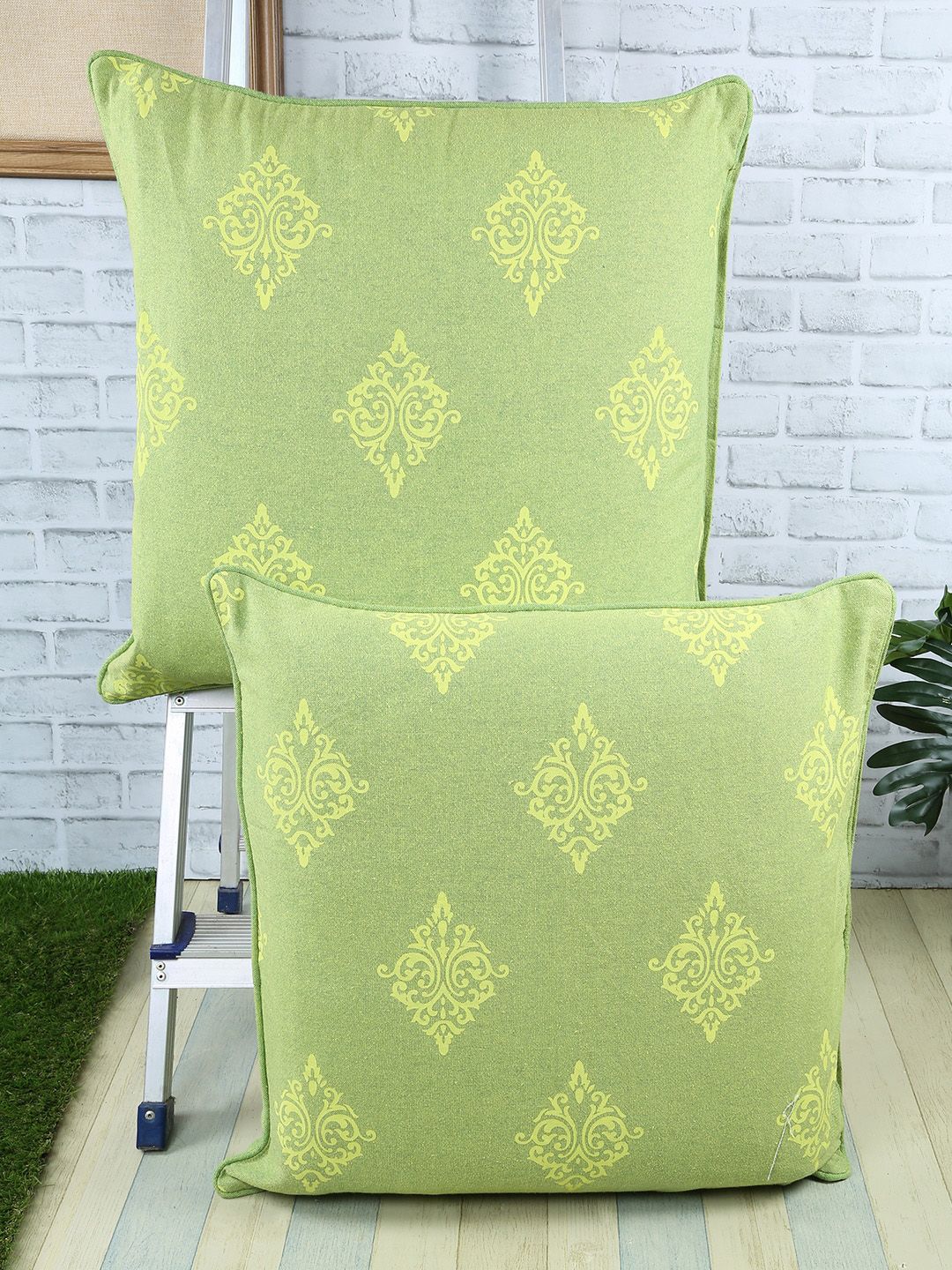 Soumya Green Set of 2 Abstract Rectangle Cushion Covers Price in India