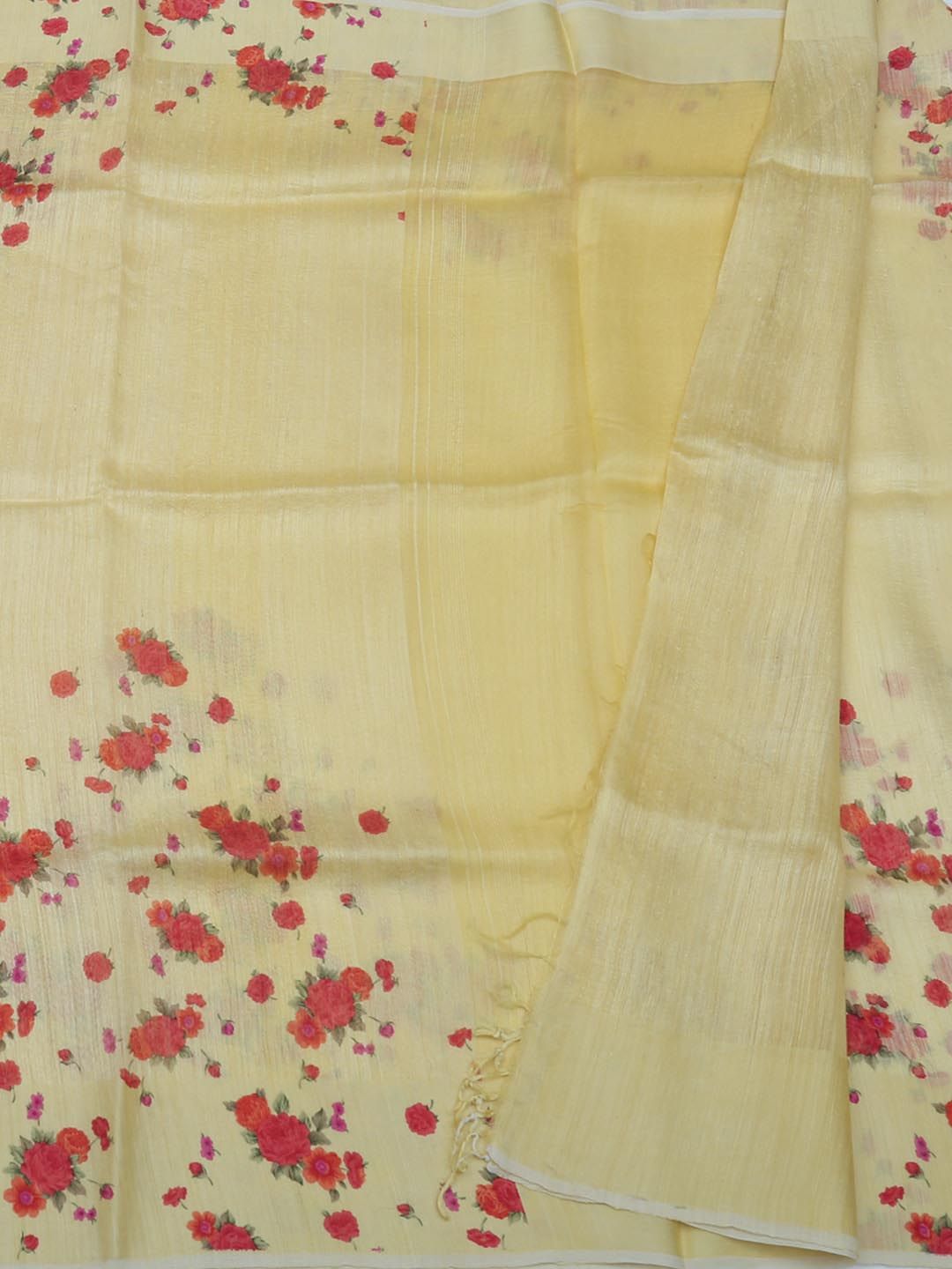 Pothys Yellow Printed Jute Silk Saree