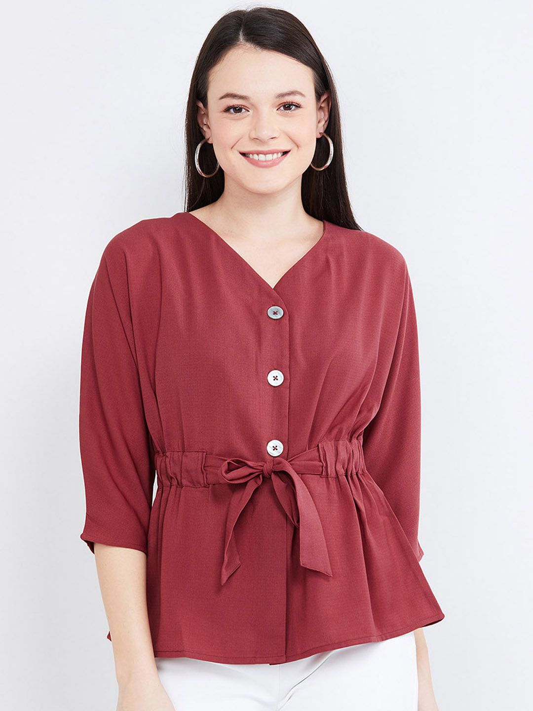 max Women Maroon Solid Top