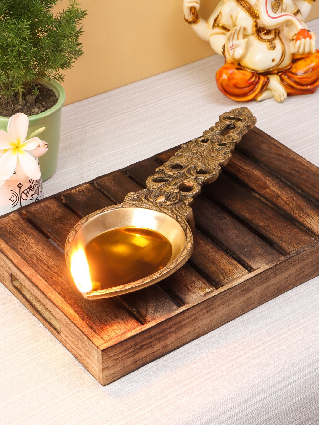 Imli Street Gold-Toned Ornate Ritual Spoon Casted Diya Price in India