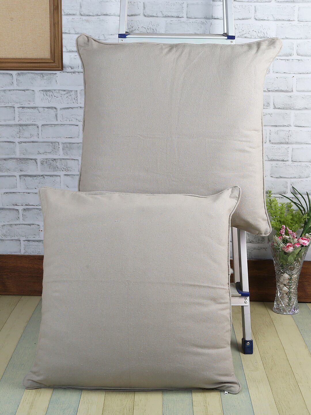 Soumya Grey Set of 2 Self Design Square Cushion Covers Price in India
