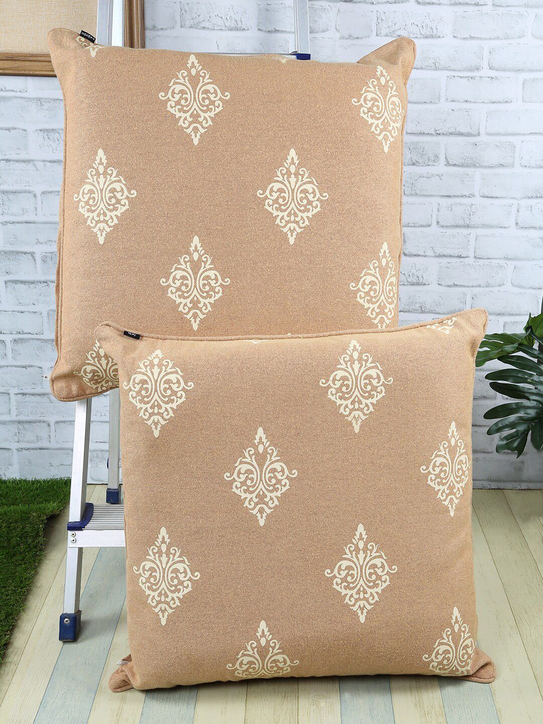 Soumya Beige Set of 2 Abstract Rectangle Cushion Covers Price in India