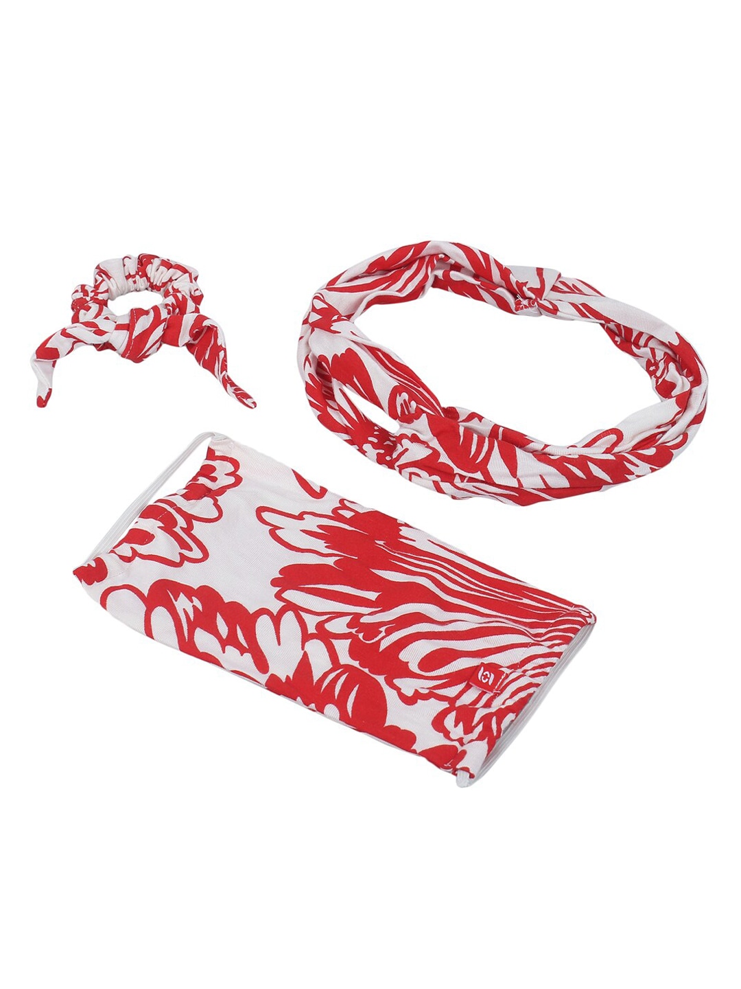 Swiss Design Red Women 2Ply Outdoor Mask With Criss Cross Headband and Hair Band Price in India