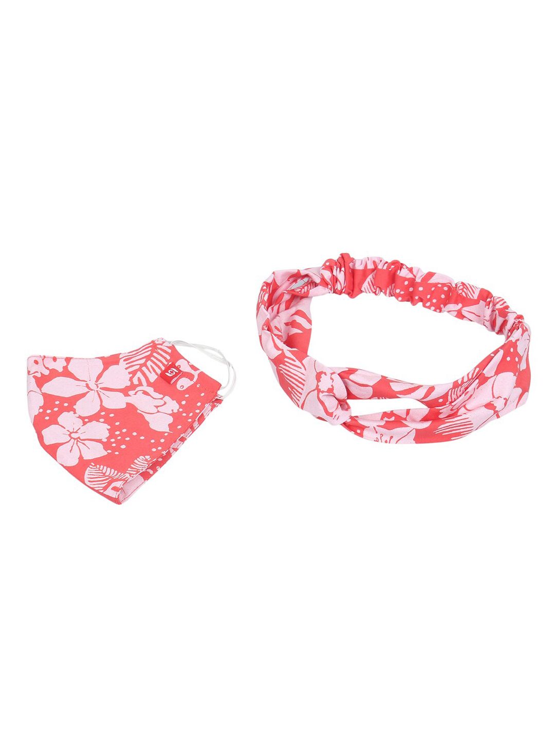 Swiss Design Women Red Reusable 2-Ply Cloth Mask With Headband & Hair Band Price in India