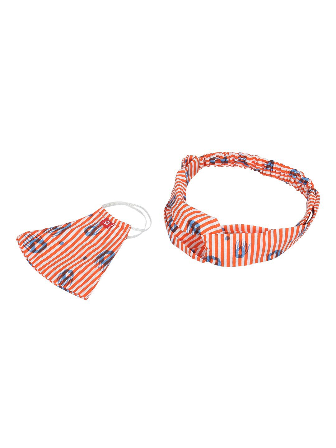 Swiss Design Women Orange & White 2-Ply Reusable Cloth Mask with Head Band Price in India