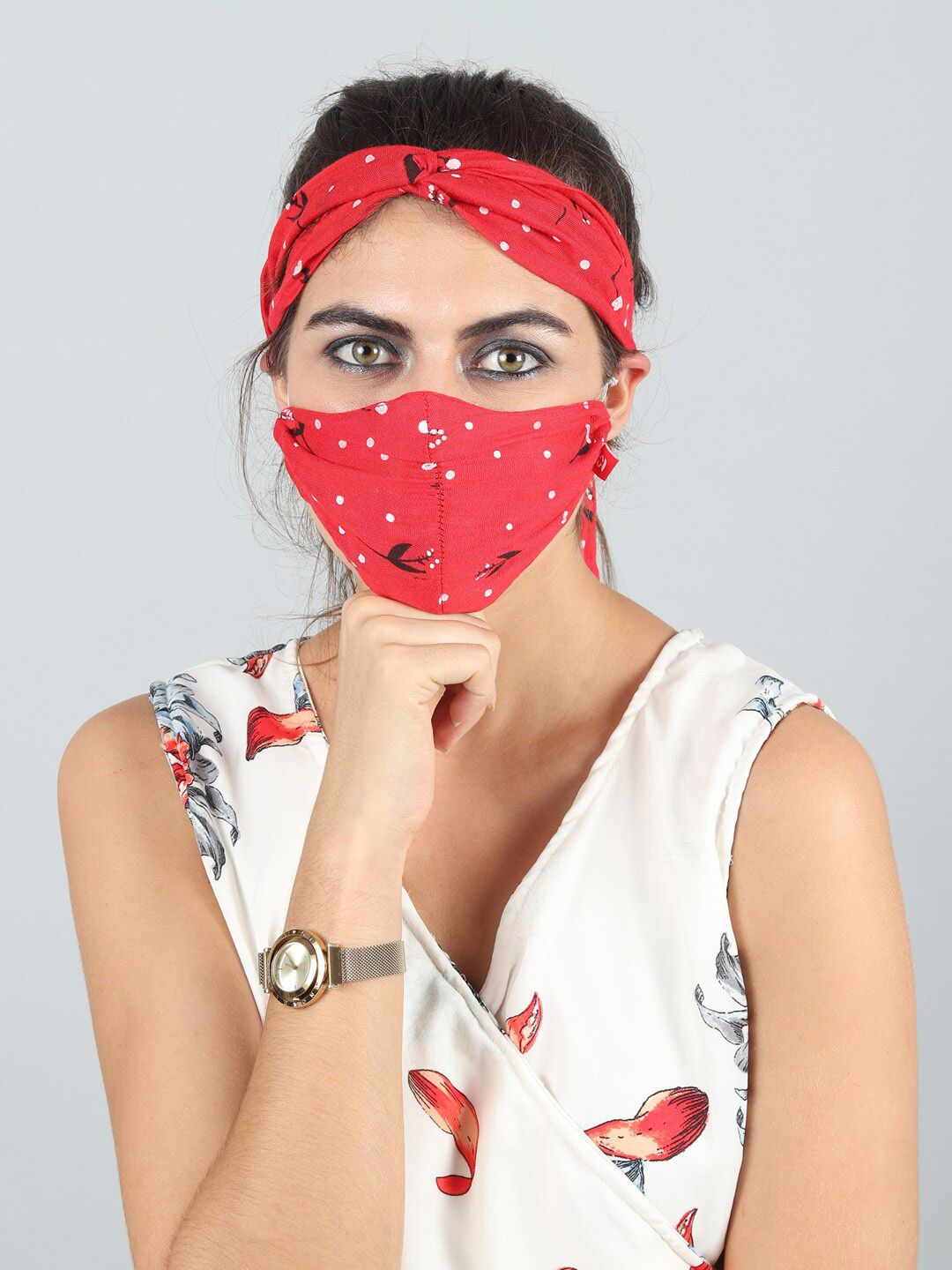 Swiss Design Women Red Printed Reusable 2-Ply Outdoor Mask Price in India