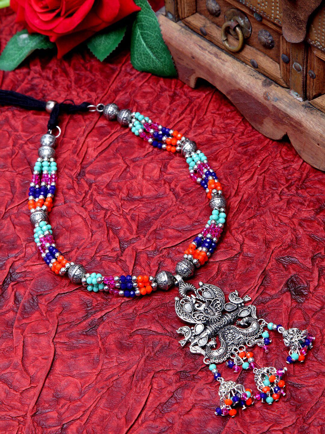 Moedbuille Multicoloured German Silver Beads Studded Handcrafted Afghan Necklace Price in India