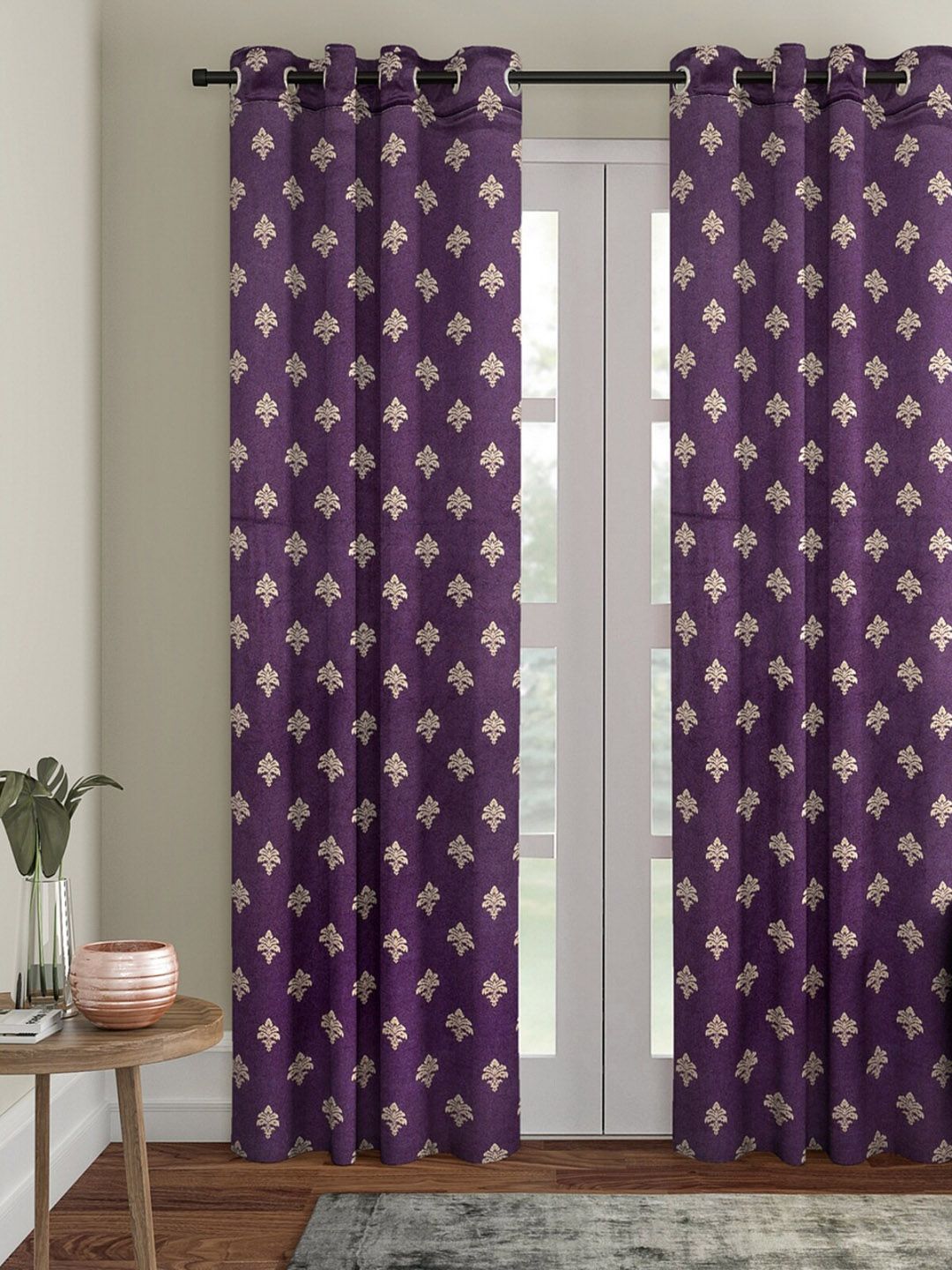 ROMEE Purple Ethnic Motifs Single Room Darkening Door Curtain Price in India