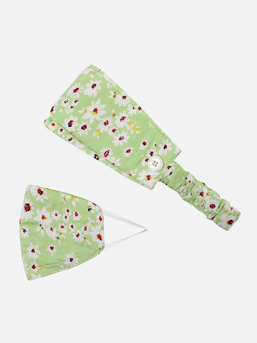 Anekaant Women Green Floral Printed 3-Ply Reusable Headband Mask Price in India